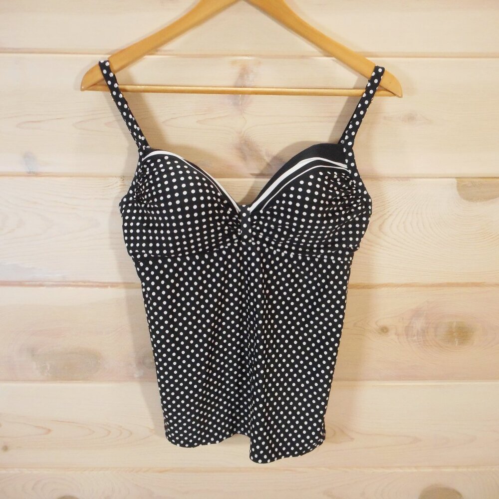 Coco Reef Women's 32/34 D Tankini Top Swimwear Black White Polka Dot Swim Beach